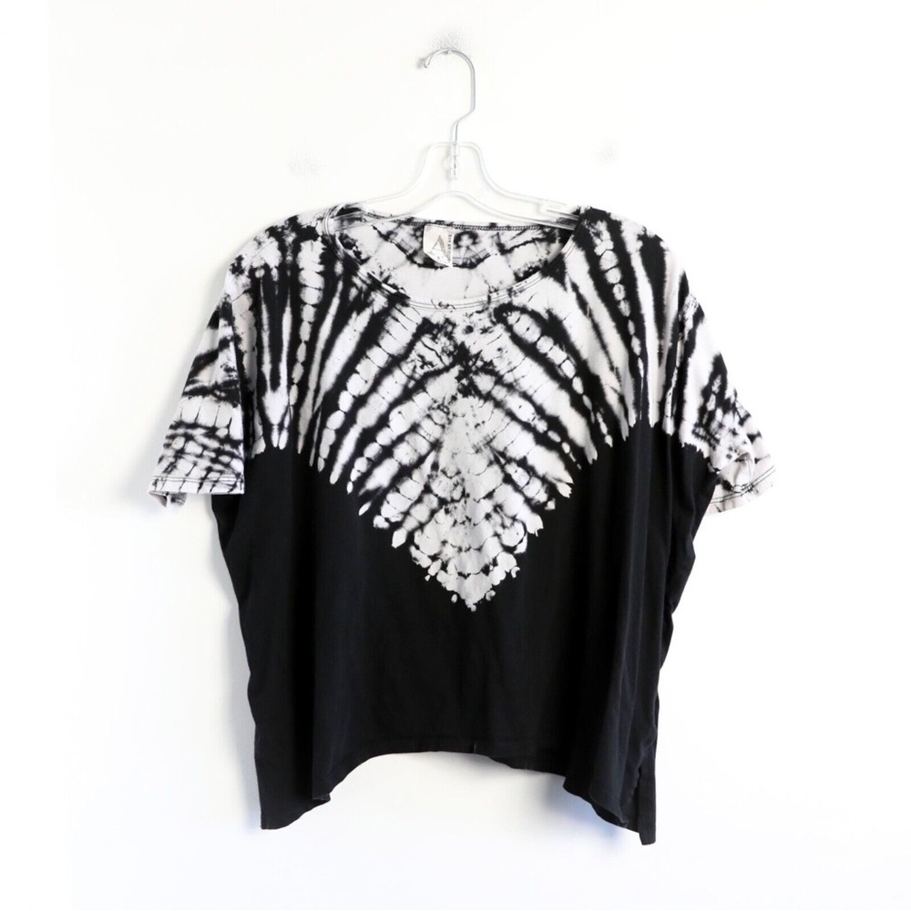 American Age oversized tie-dye top short sleeve t-shirt black white boho cotton